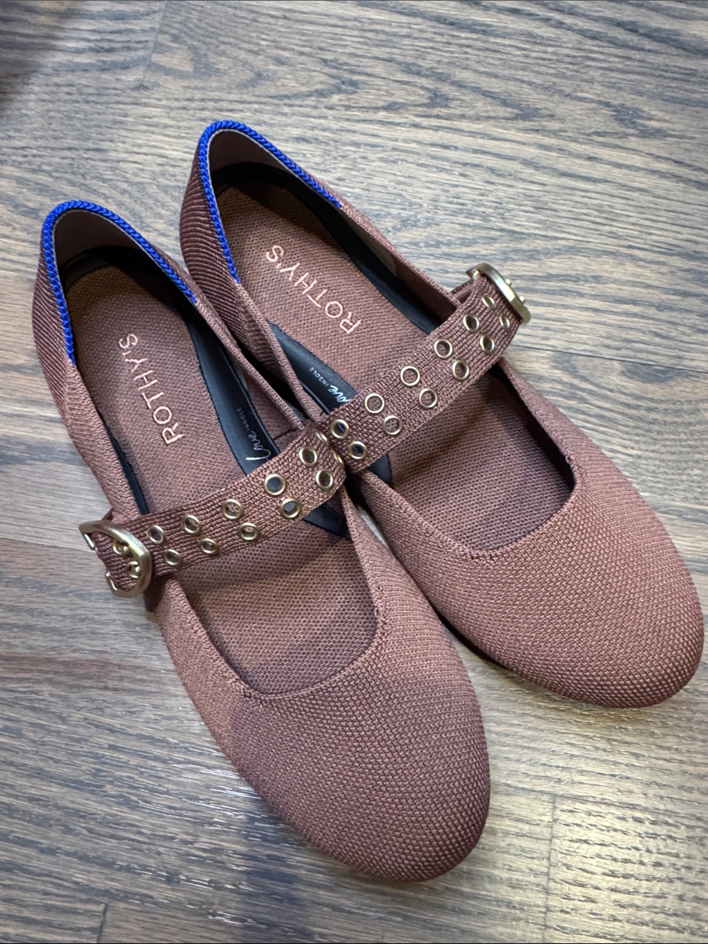 Rothy's Mauve Brown Knit Mary Jane Flats With Grommet Strap Size 7.5